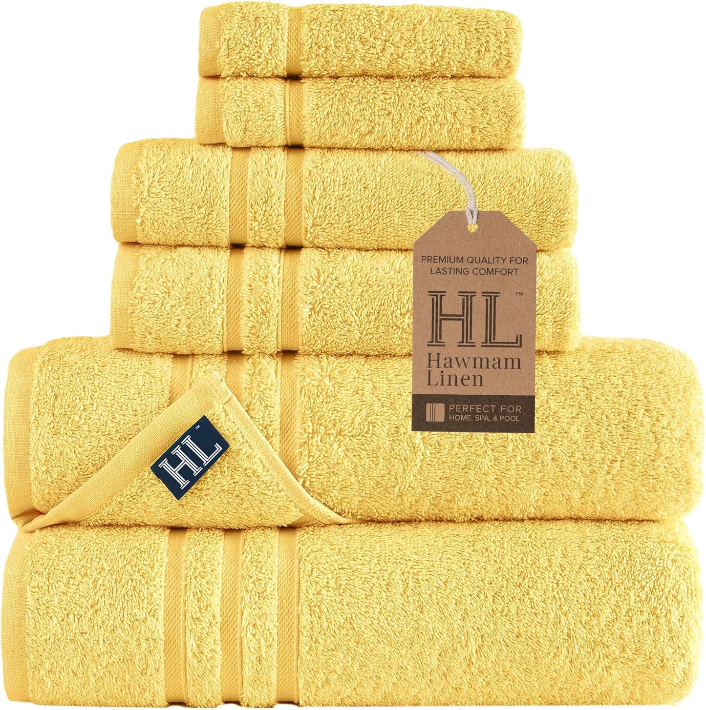 Hawmam Linen 6 Piece Bath Towels Set for Luxurious Comfort