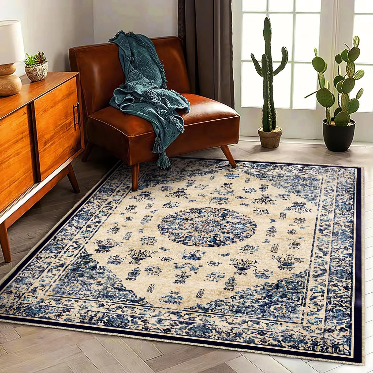 Washable Area Rug 4ftx6ft Traditional Floor Cover for Home