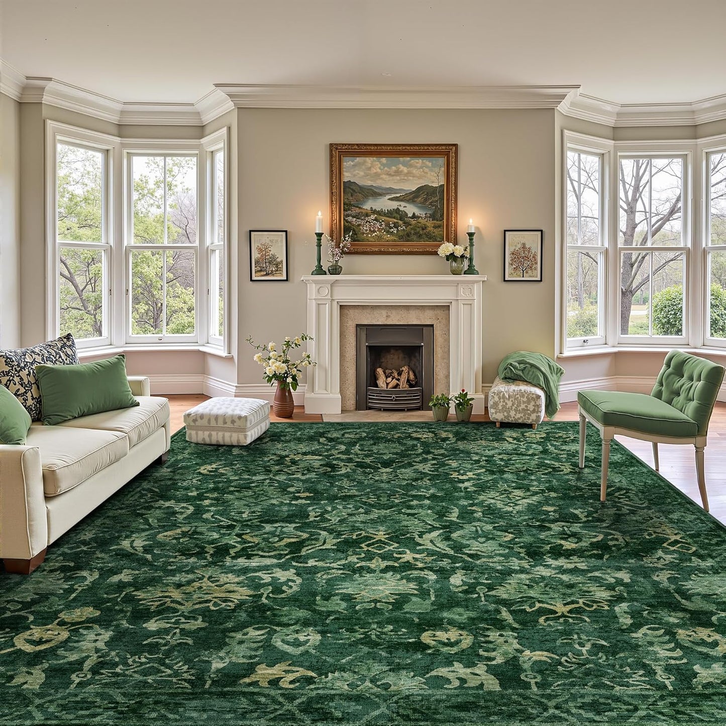 Deerly Dark Green Area Rugs 9x12 for Living Room Soft Non-Slip