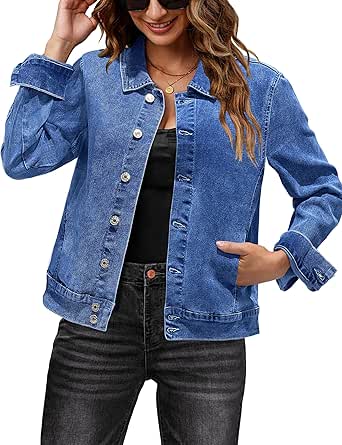 Luvamia Jean Jacket Women Fashion Dressy Casual Long Sleeve Denim