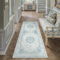 Blue Runner Rug 2x6 Washable Vintage Carpet Runner - Soft Low Pile