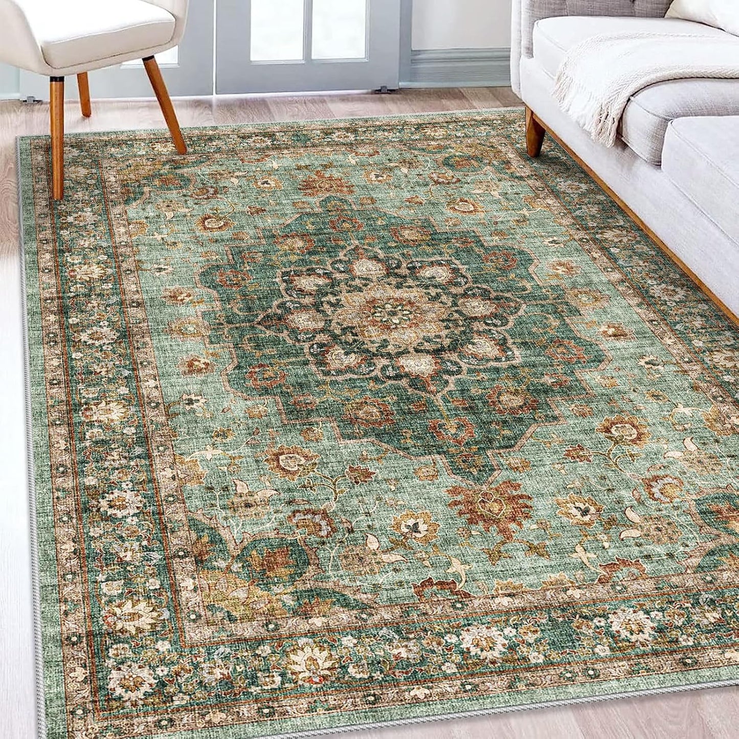 Washable Oriental Area Rug - Soft Carpet for Living Room