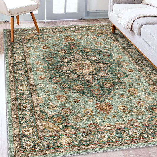 Washable Oriental Area Rug - Soft Carpet for Living Room