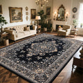 HOMORE Living Room Rug 8x10 Black Area Rug - Soft Faux Wool Accent