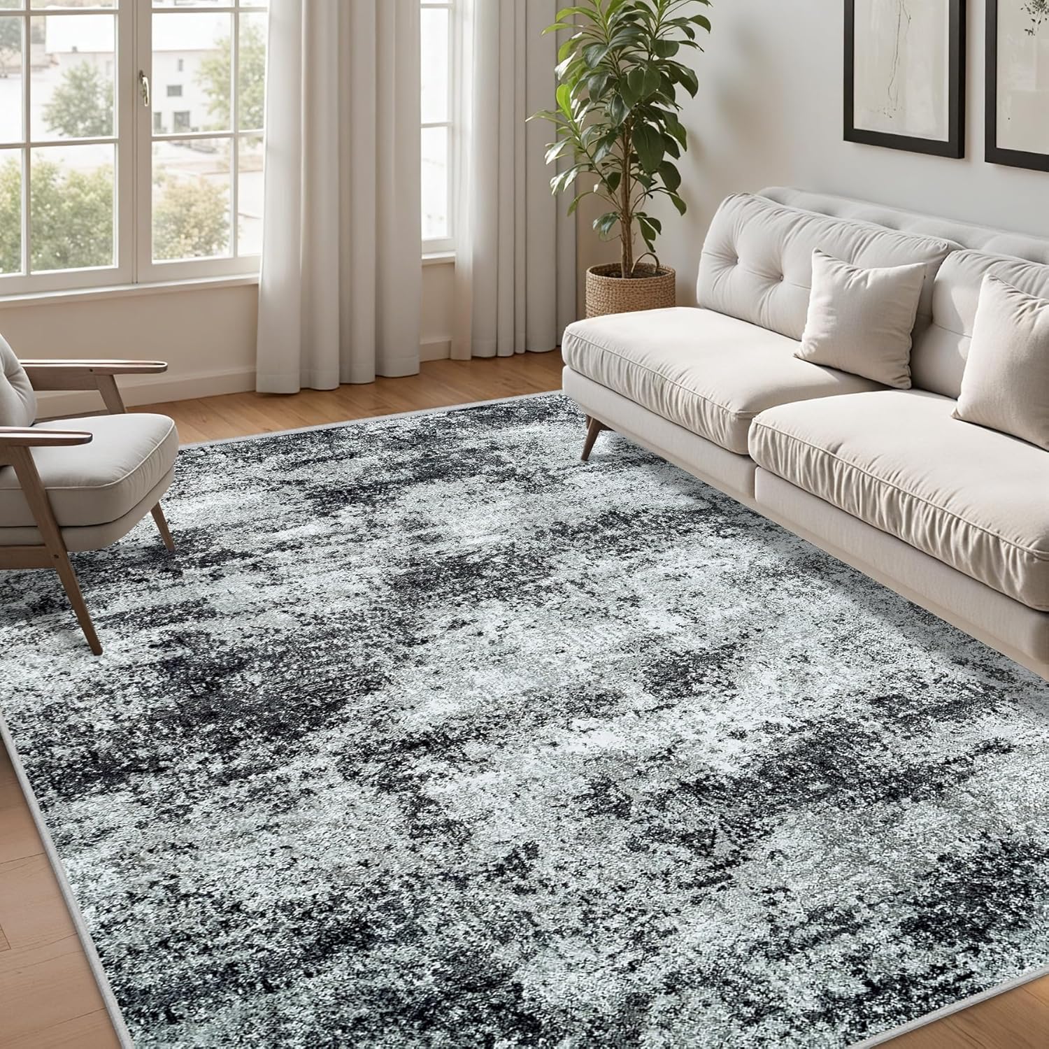 5x7 Abstract Washable Area Rug for Living Room and Bedroom