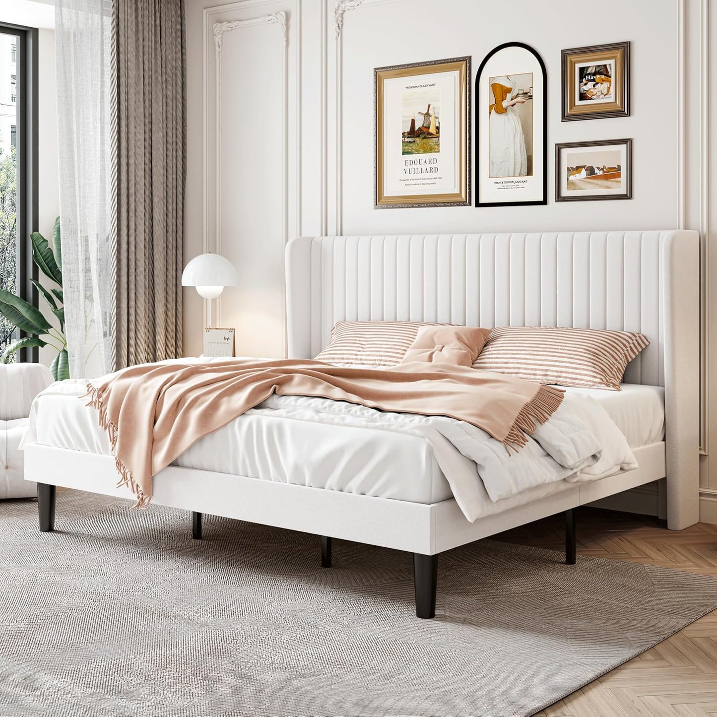 SHA CERLIN King Size Velvet Bed Frame with Wingback Headboard