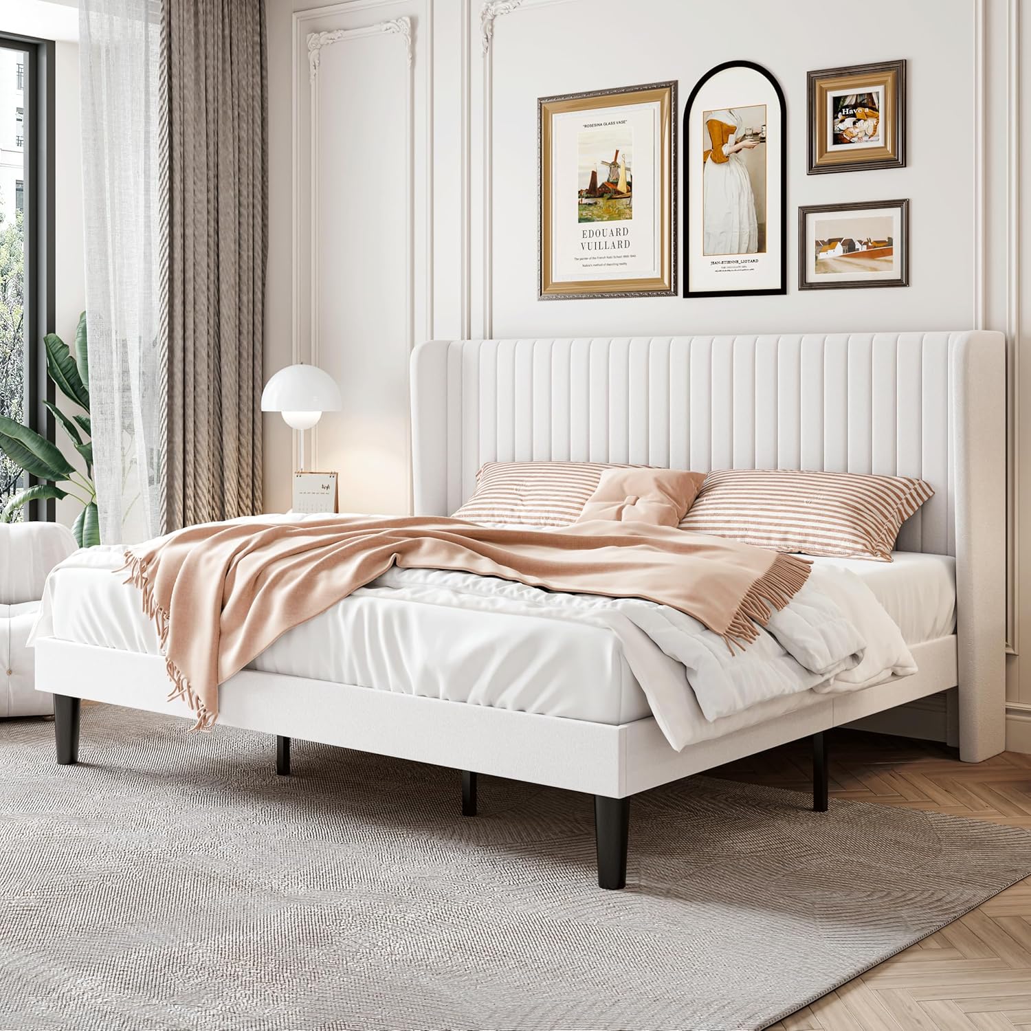 SHA CERLIN King Size Velvet Bed Frame with Wingback Headboard