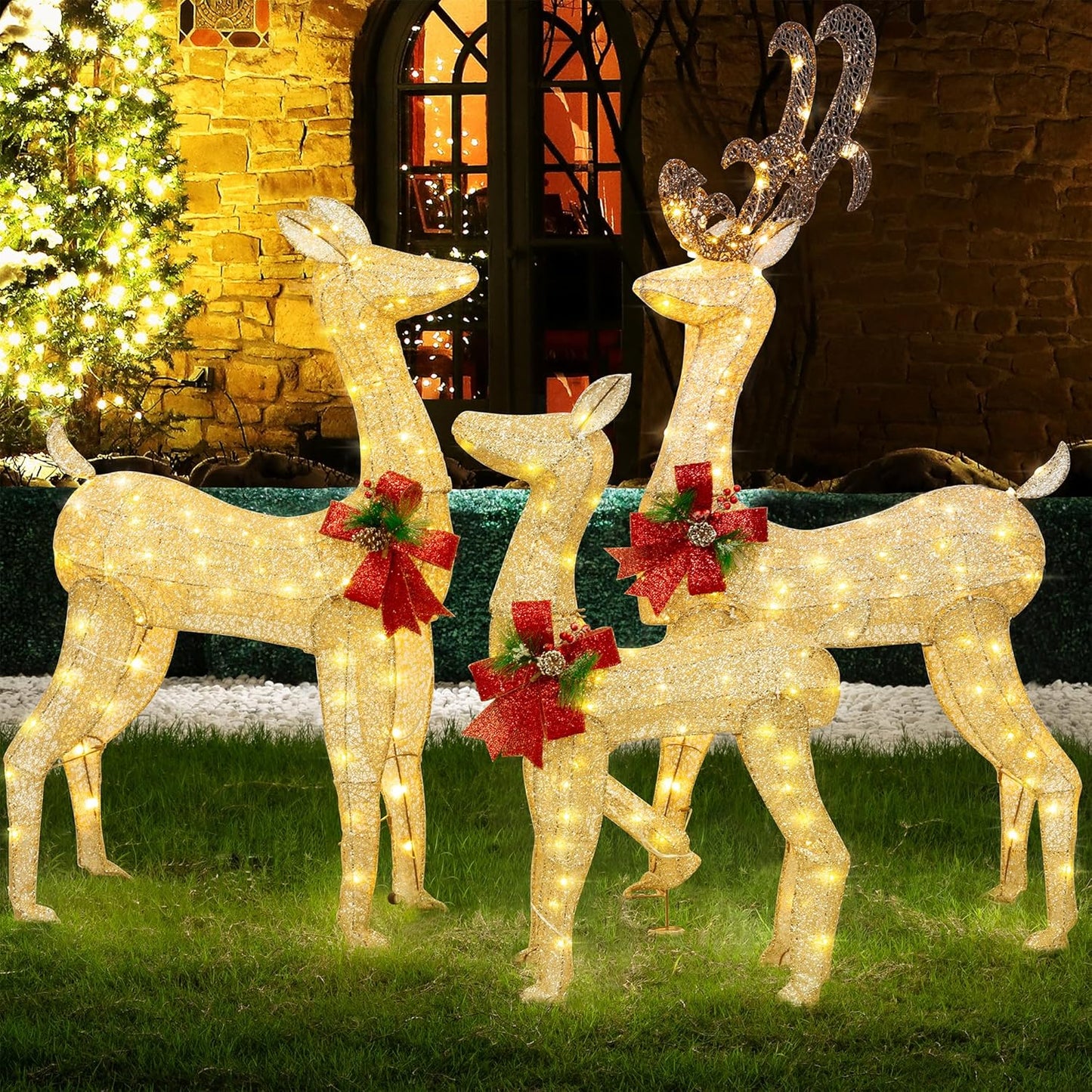 3-Piece LED Lighted Christmas Deer Outdoor Yard Decorations