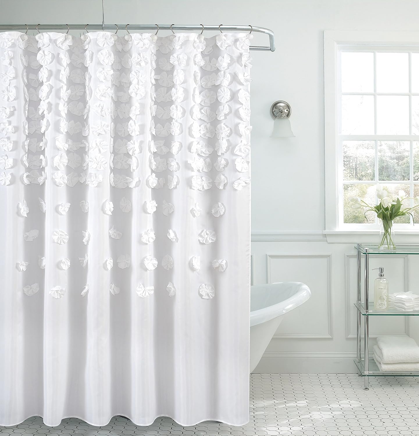 Luxurious White Polyester Shower Curtain by BH Home - 70x72