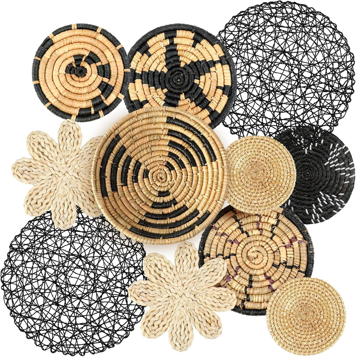 Boho Wall Basket Decor Set - 11 Pcs Woven Baskets for Home
