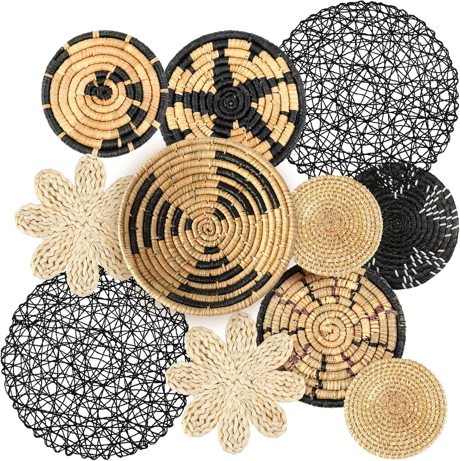 Boho Wall Basket Decor Set - 11 Pcs Woven Baskets for Home