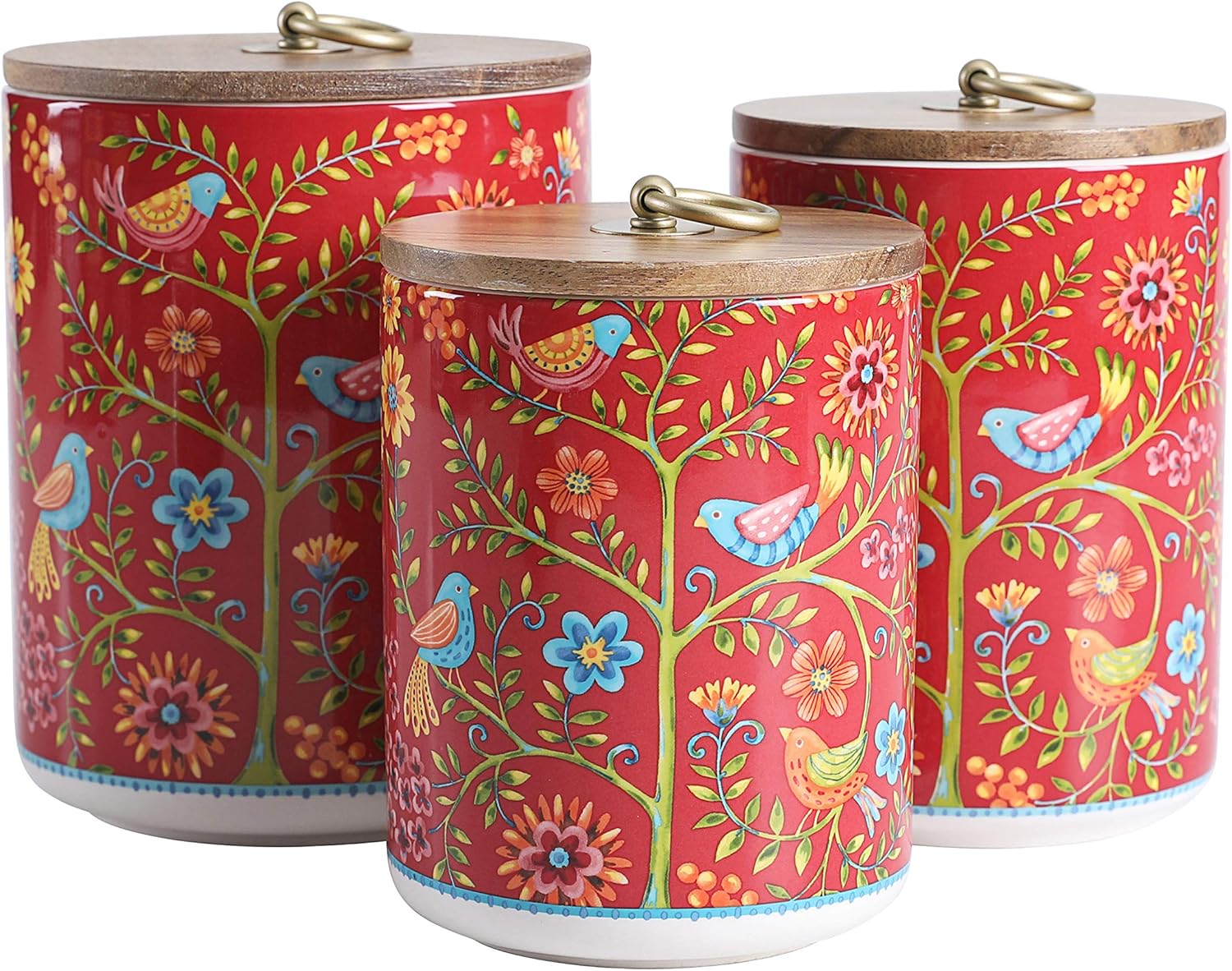 Bico Red Spring Bird Ceramic Canister Set for Kitchen Storage