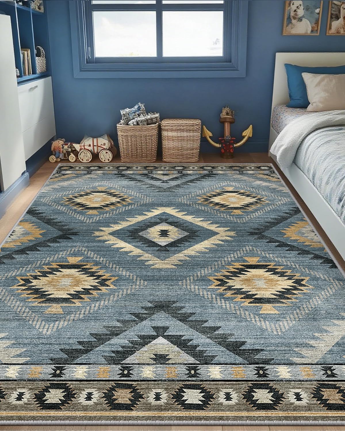 6x9 Area Rug Non-Slip Machine Washable Tribal Western Design