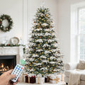 YITAHOME 7.5ft Prelit Flocked Christmas Tree - Remote Control Lighting