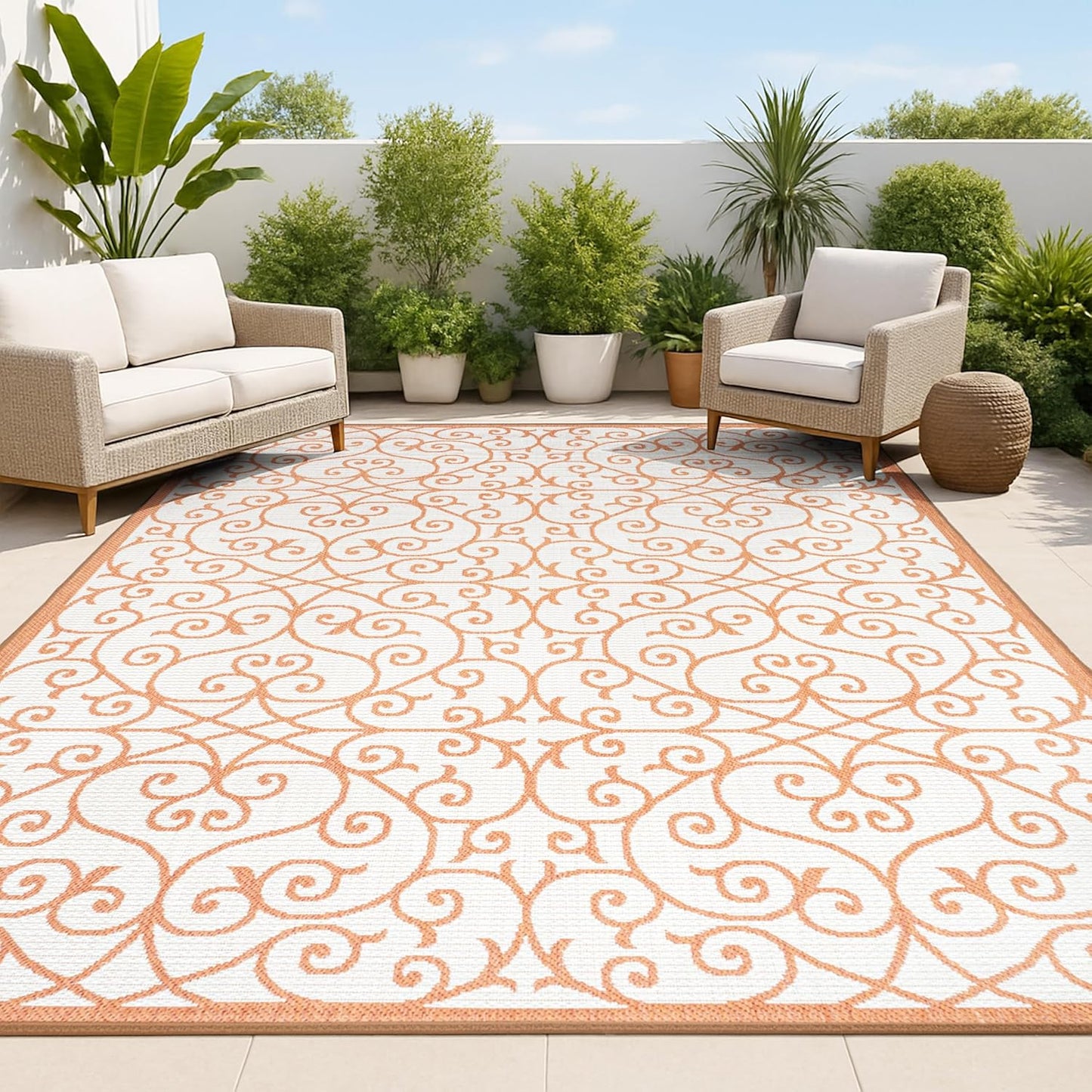 Vintage Filigree Indoor Outdoor Area Rug 3X5 for High Traffic