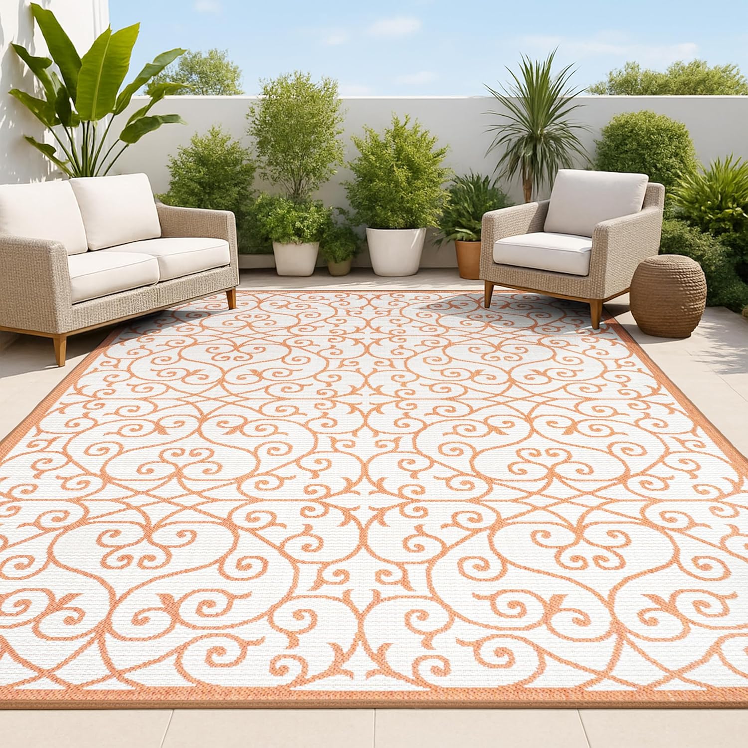 Vintage Filigree Indoor Outdoor Area Rug 3X5 for High Traffic