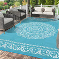 Outdoor Patio Rug 8x10 Reversible Medallion Rug - Waterproof Outdoor