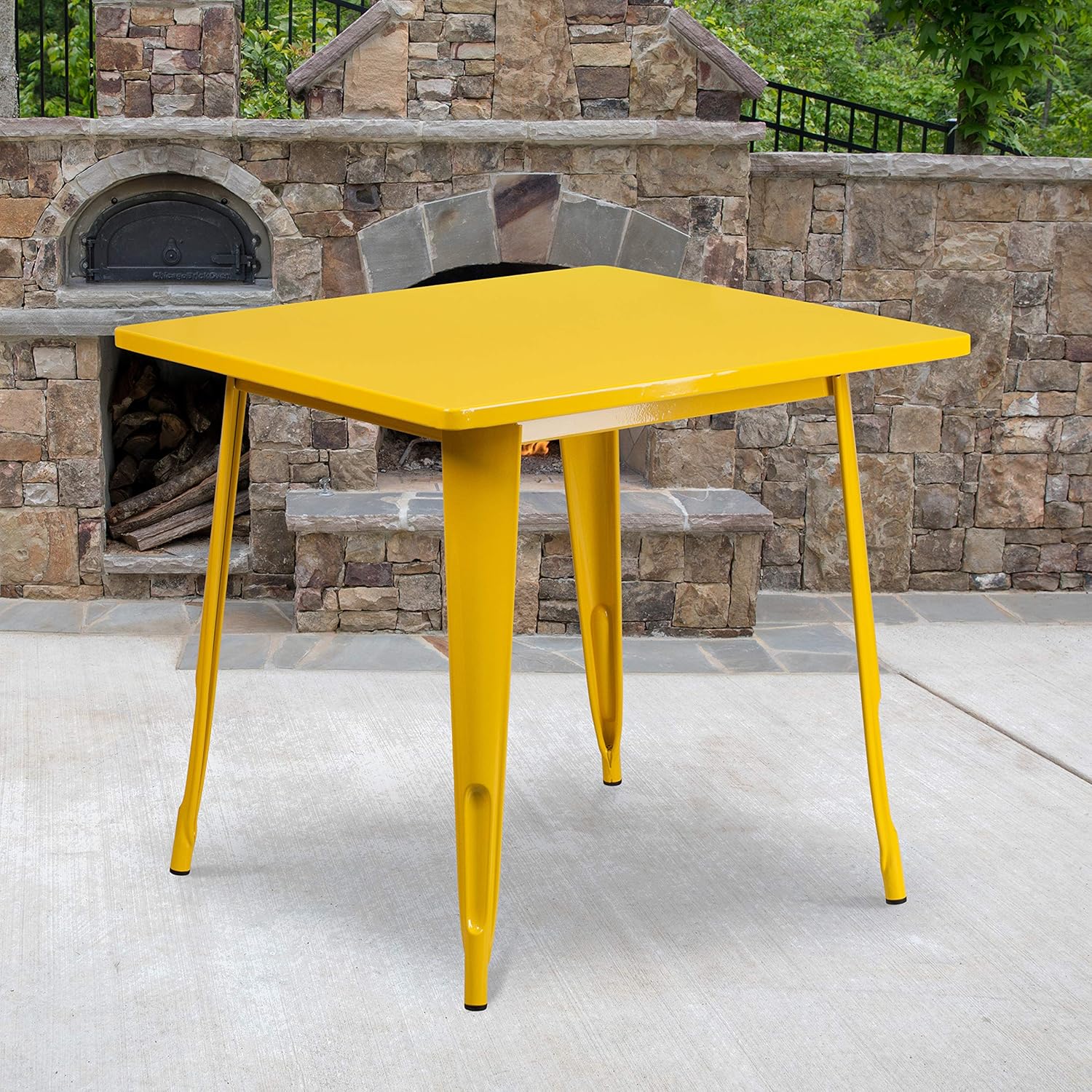 Commercial Grade 31.5in Square Yellow Metal Indoor-Outdoor Table