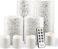 White Glitter Real Wax Flameless LED Candles with Remote & Timer