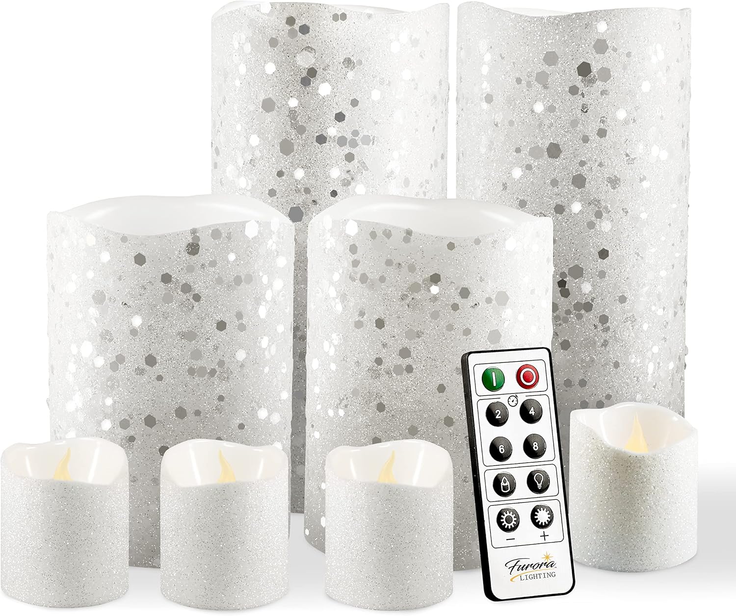 FURORA LIGHTING White Glitter Real Wax Flameless LED Candles