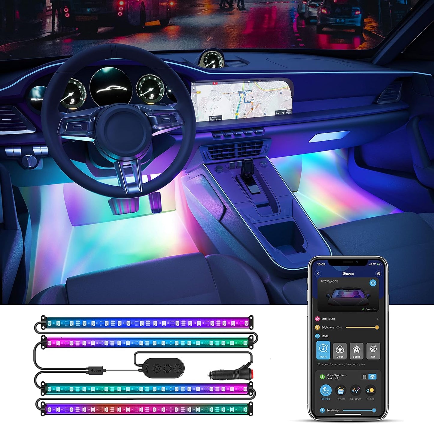 Govee Car LED Strip Lights with Smart RGBIC Control and Effects