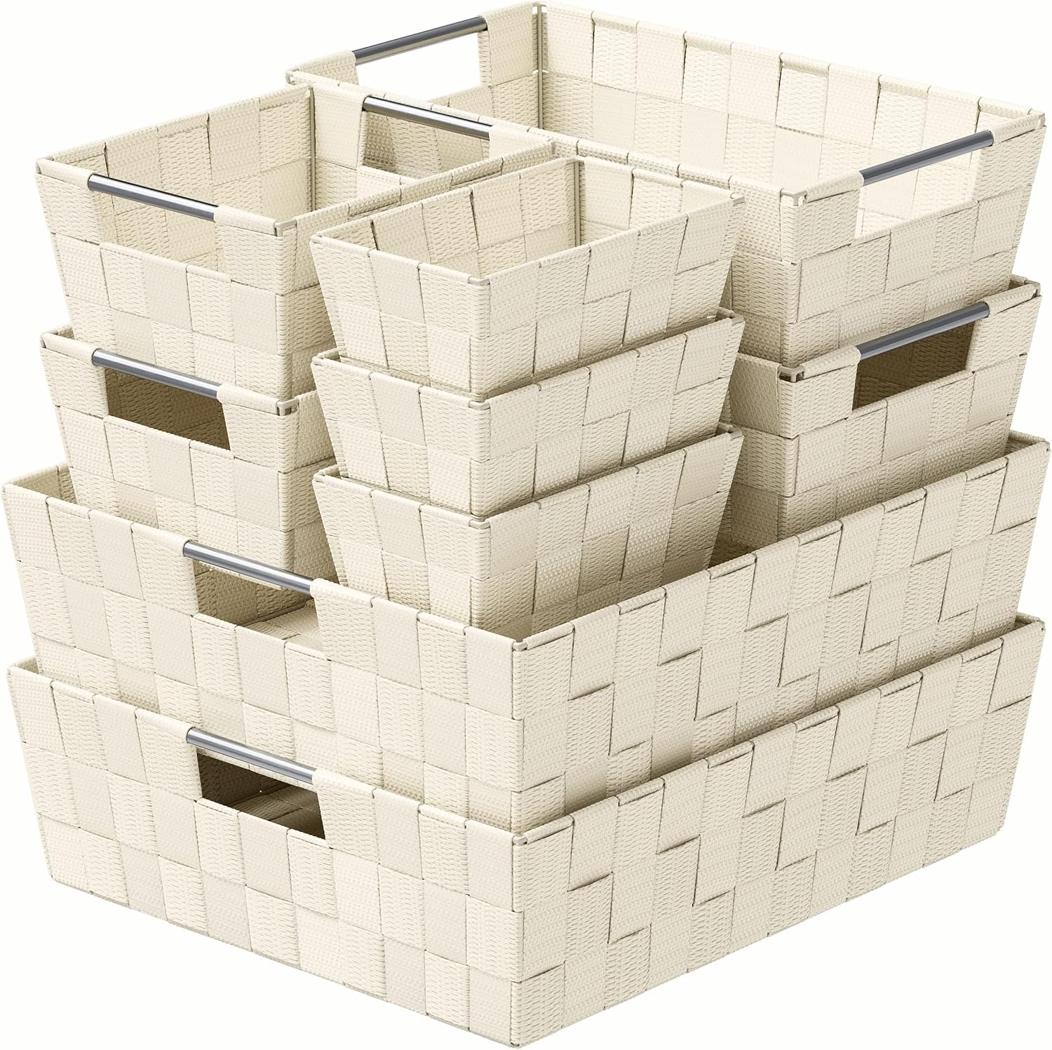 Baskets For Organizing Set Of 9 Cream - Perfect Storage Bins