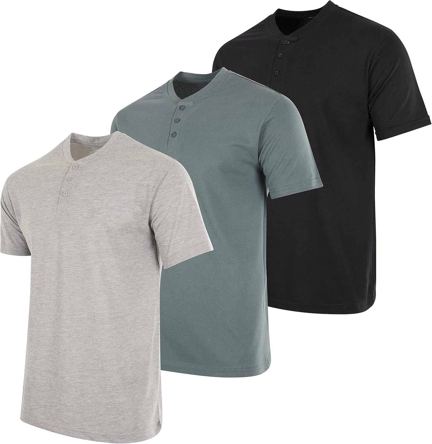 Real Essentials 3 Pack Men's Cotton Henley T-Shirts for Comfort