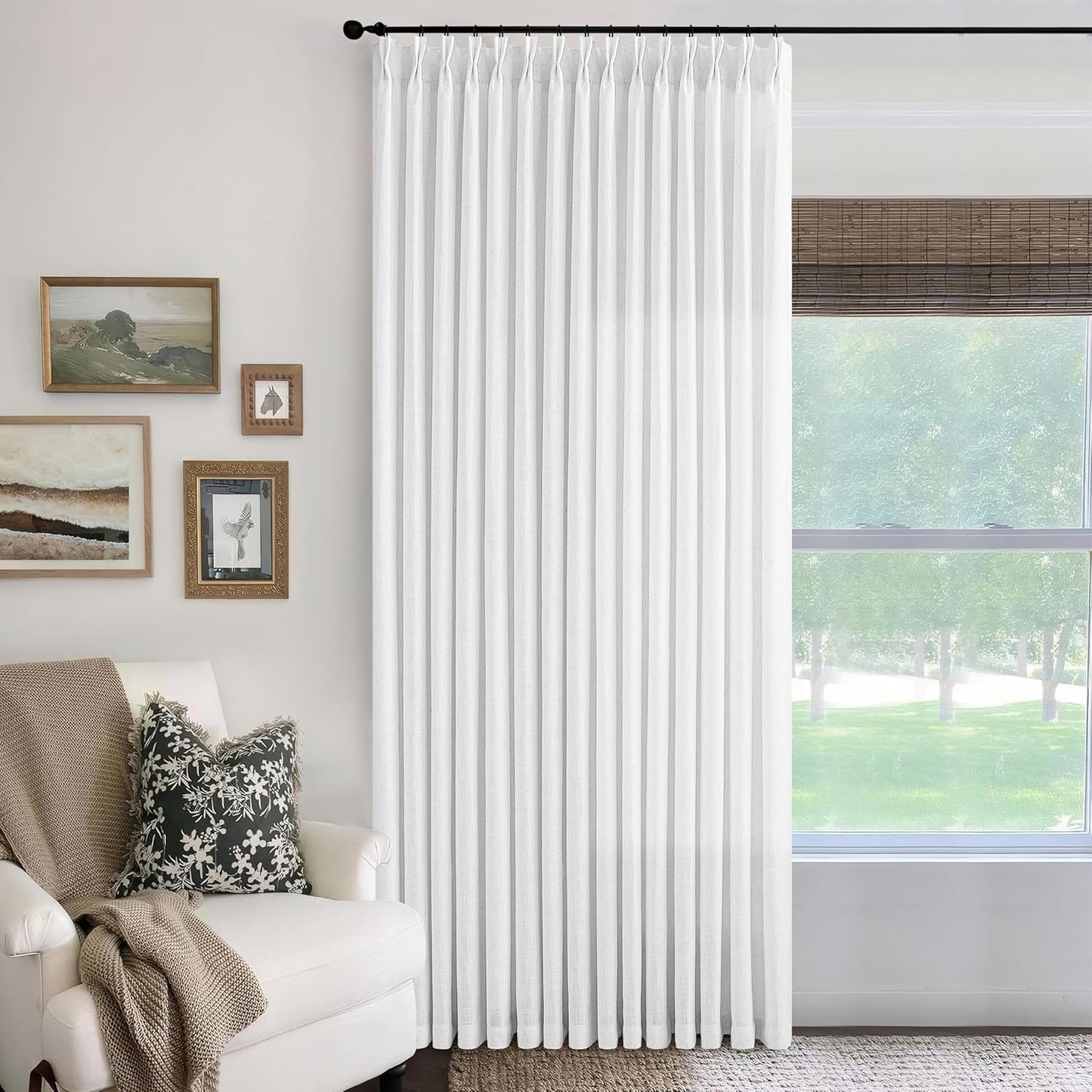 Extra Wide 102 Inch Long Pinch Pleat Textured Linen Curtains