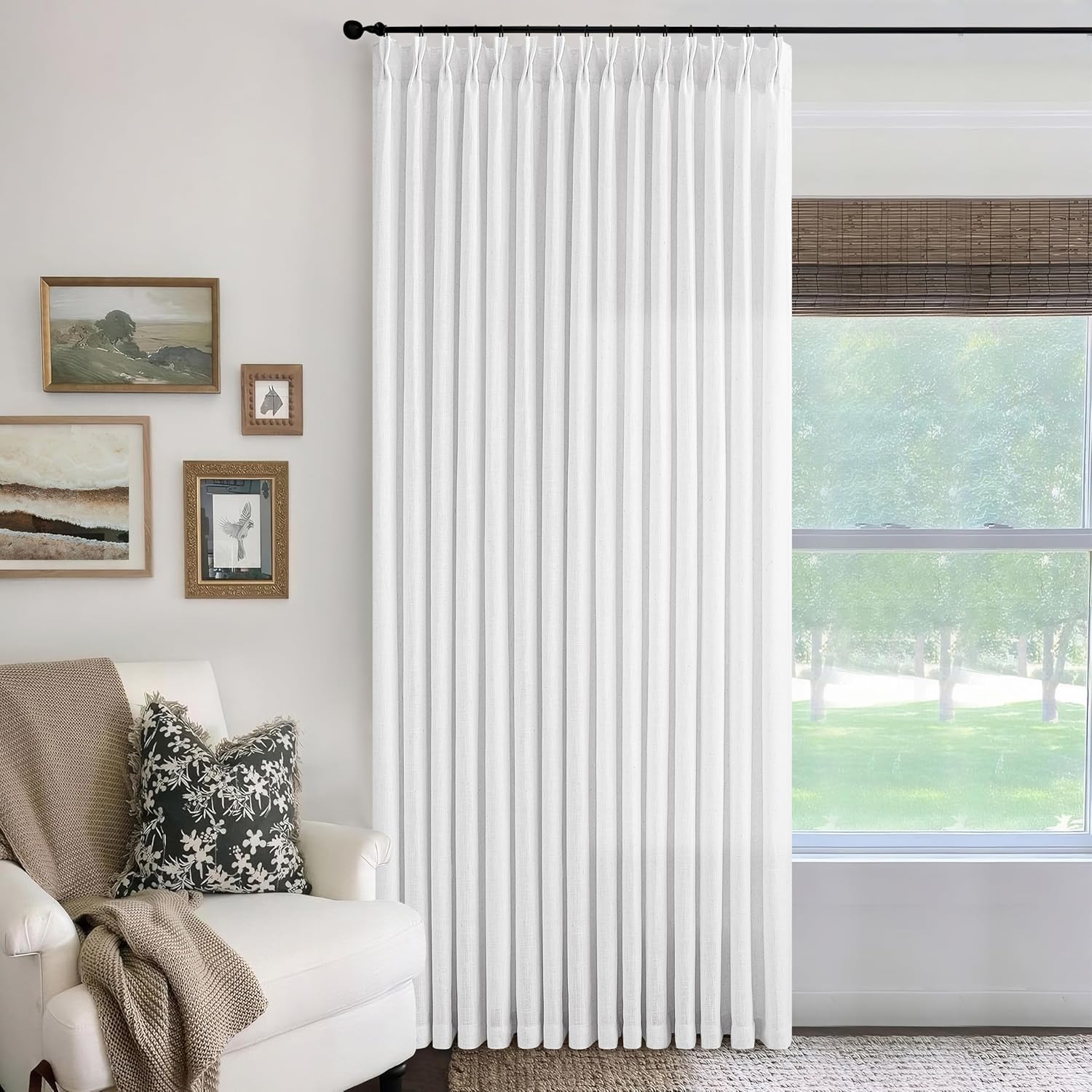 Extra Wide 102 Inch Long Pinch Pleat Textured Linen Curtains