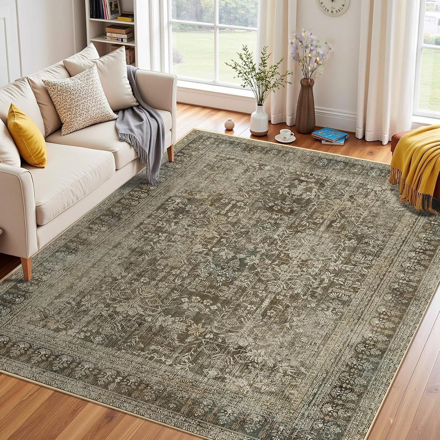 Boho Medallion Area Rugs 5x7, Washable Non-Slip Rug