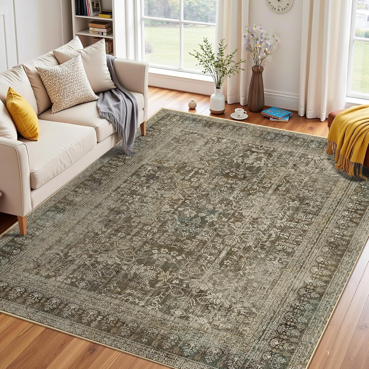 Boho Medallion Area Rugs 5x7, Washable Non-Slip Rug