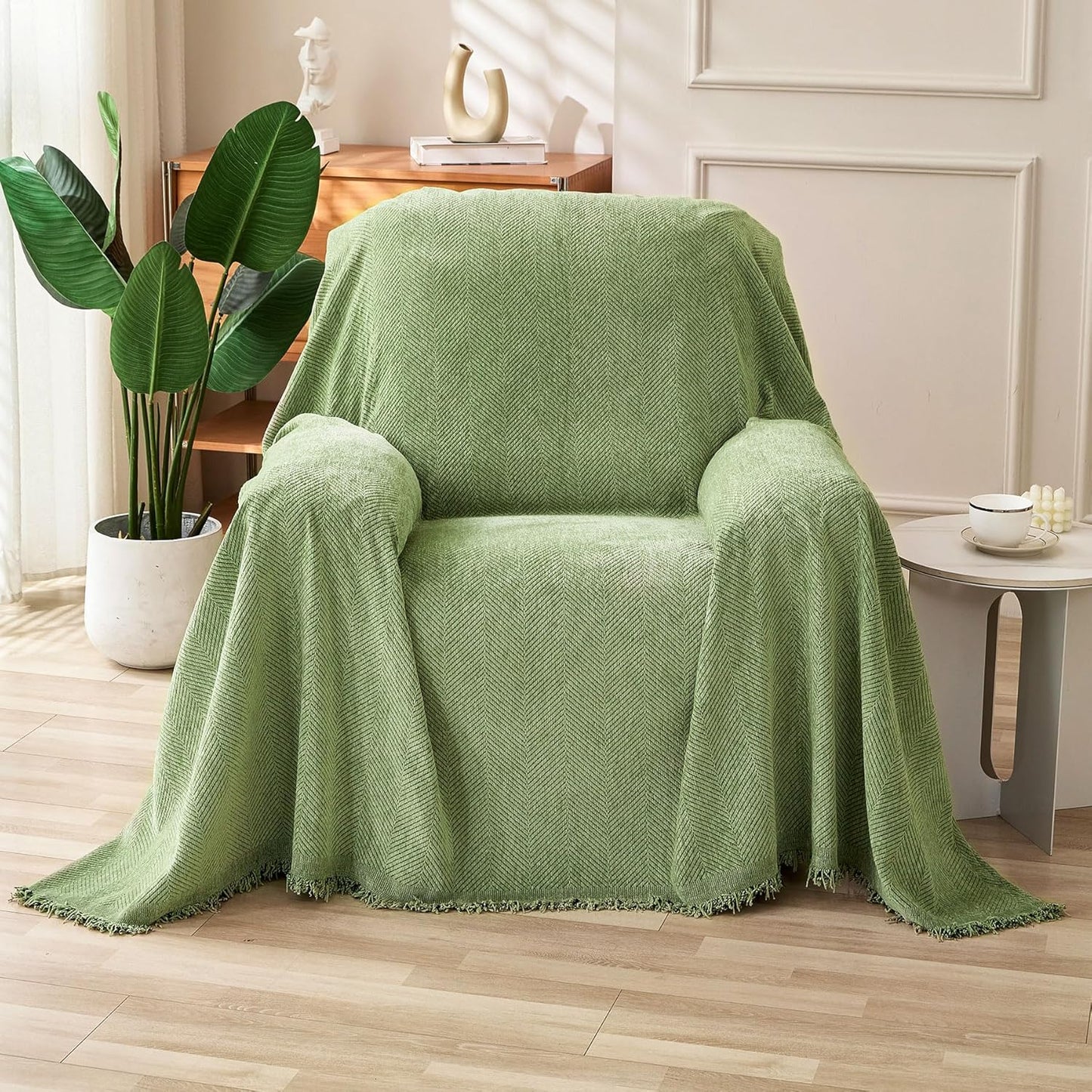 HAOMAIJIA Chenille Couch Cover for 1 Cushion Sofa in Sage Green