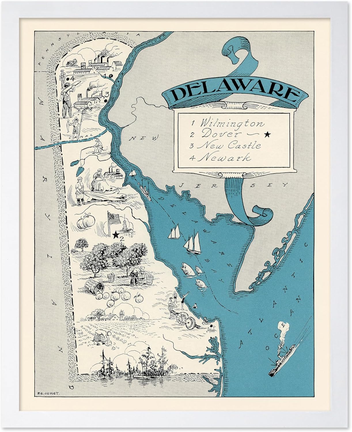 Vintage Map Print Poster for Delaware - Educational Wall Art