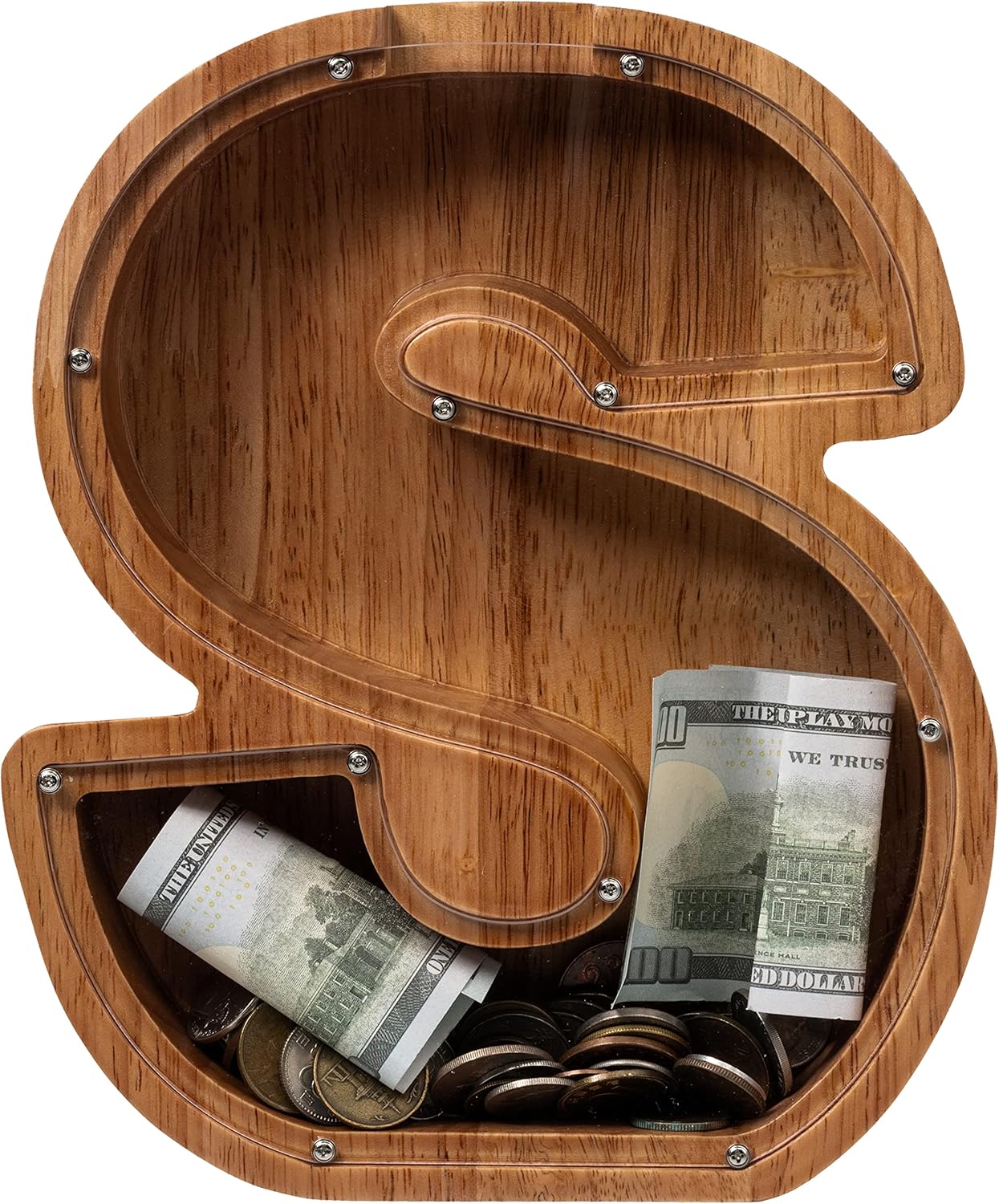 Ladenk 12 Inch Extra Large Wooden Kids Letter Piggy Bank for Savings