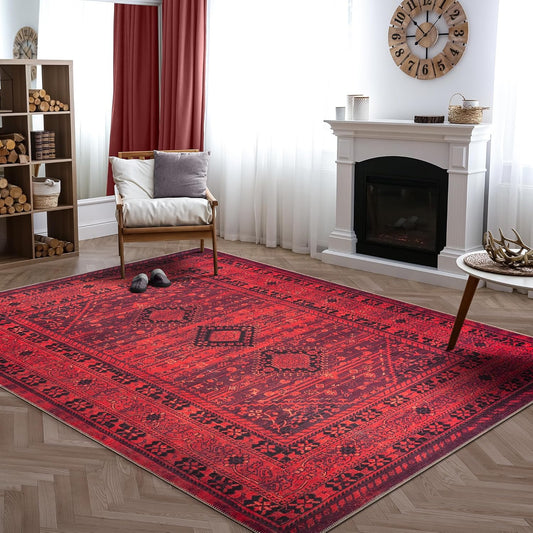 Washable Non-Slip 9ft x 12ft Red Traditional Area Rug Review
