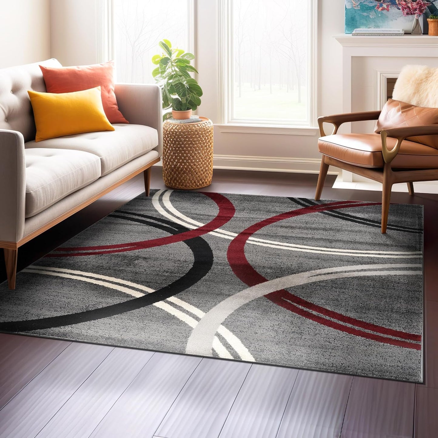 Rugshop Modern Wavy Circles Design Non-Shedding Square Rug