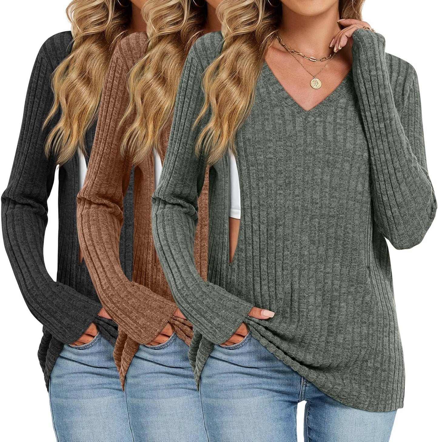 3 Pack Women's Maternity Nursing Tops for Comfortable Feeding