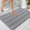 Thick Bathroom Rug 36x24 - Soft Chenille Striped Bath Mat
