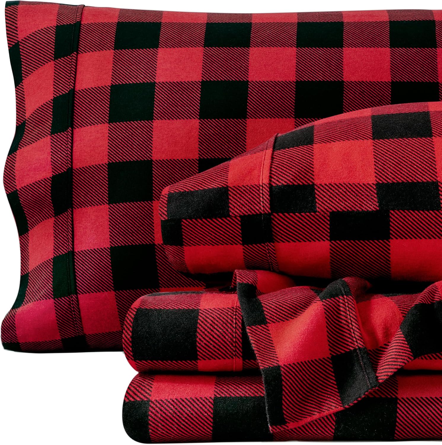 Bare Home Flannel Sheet Set - King Size Buffalo Plaid Comfort