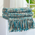 Multi-Color Teal Cable Knitted Throw Blanket 60in x 80in - Cozy