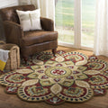 Handmade Boho Floral Area Rug - 6ft Round Red & Taupe Design