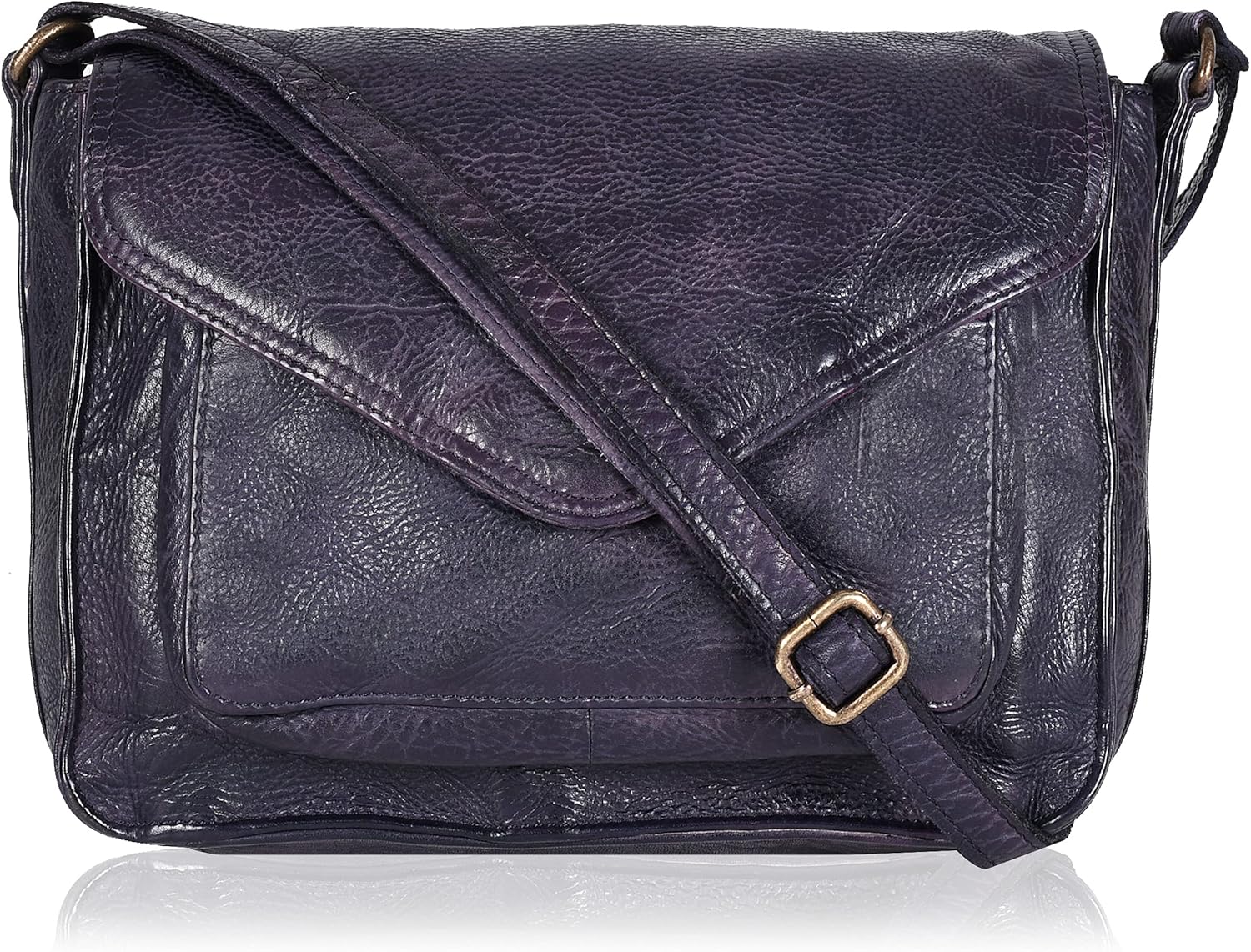 Leather Flapover Crossbody Handbag Purse with Adjustable Strap
