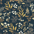 Dark Blue Leaf Wallpaper Peel and Stick Floral Wallpaper - Vintage