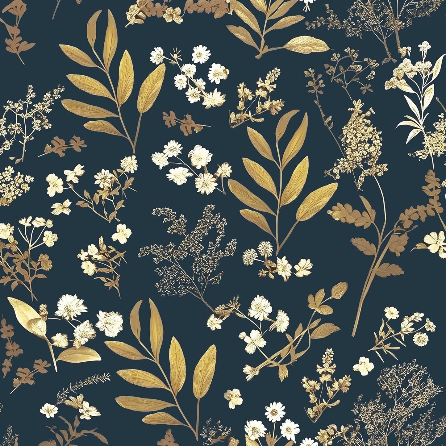 Dark Blue Leaf Wallpaper Peel and Stick for Vintage Decor