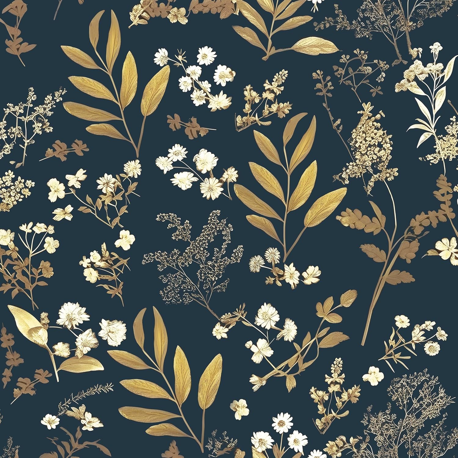 Dark Blue Leaf Wallpaper Peel and Stick for Vintage Decor