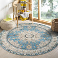 Lahome Oriental Floral Medallion Round Rug - 4Ft Blue Vintage Accent