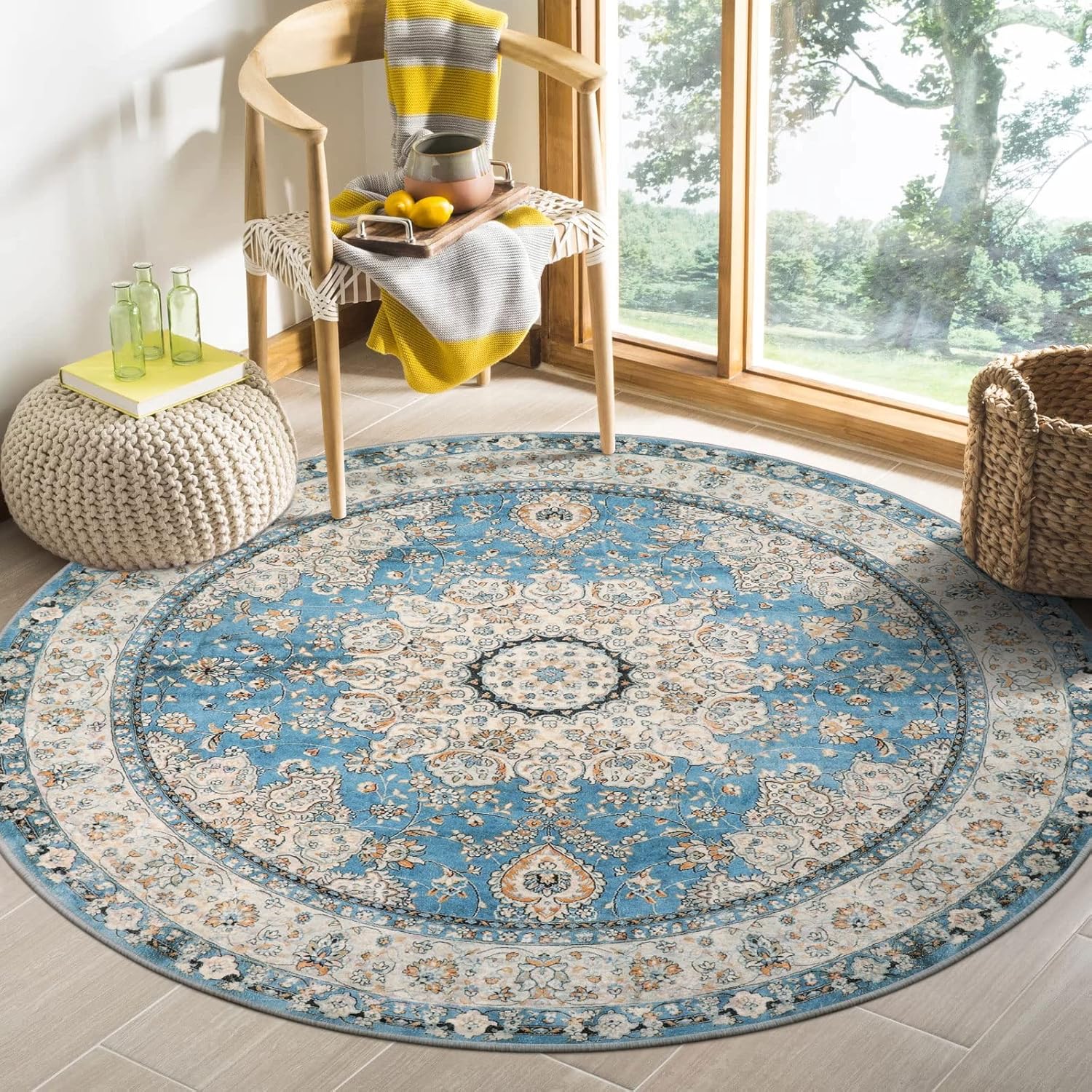 Lahome Oriental Floral Medallion Round Rug - Soft Non-Slip Design
