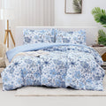 Floral Queen Size Comforter Set - Lightweight Blue Botanical Comfort