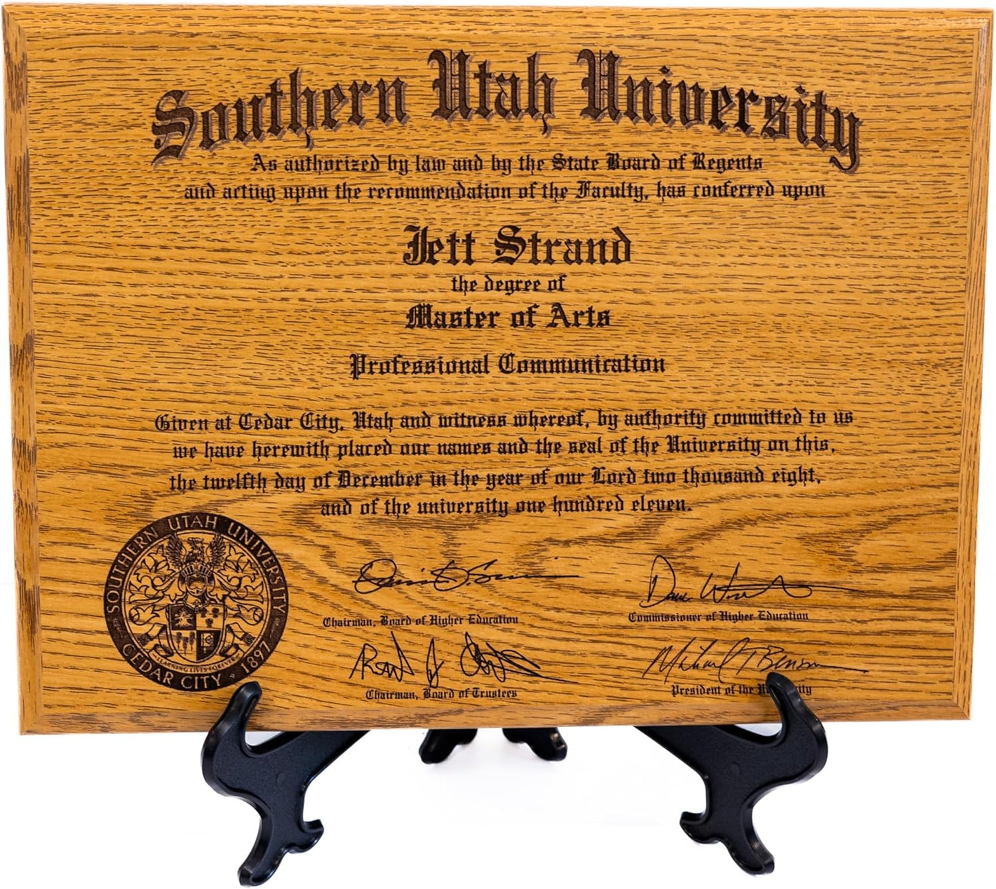 Handcrafted Diploma Frame Plaque with Custom Engraving for 9x12