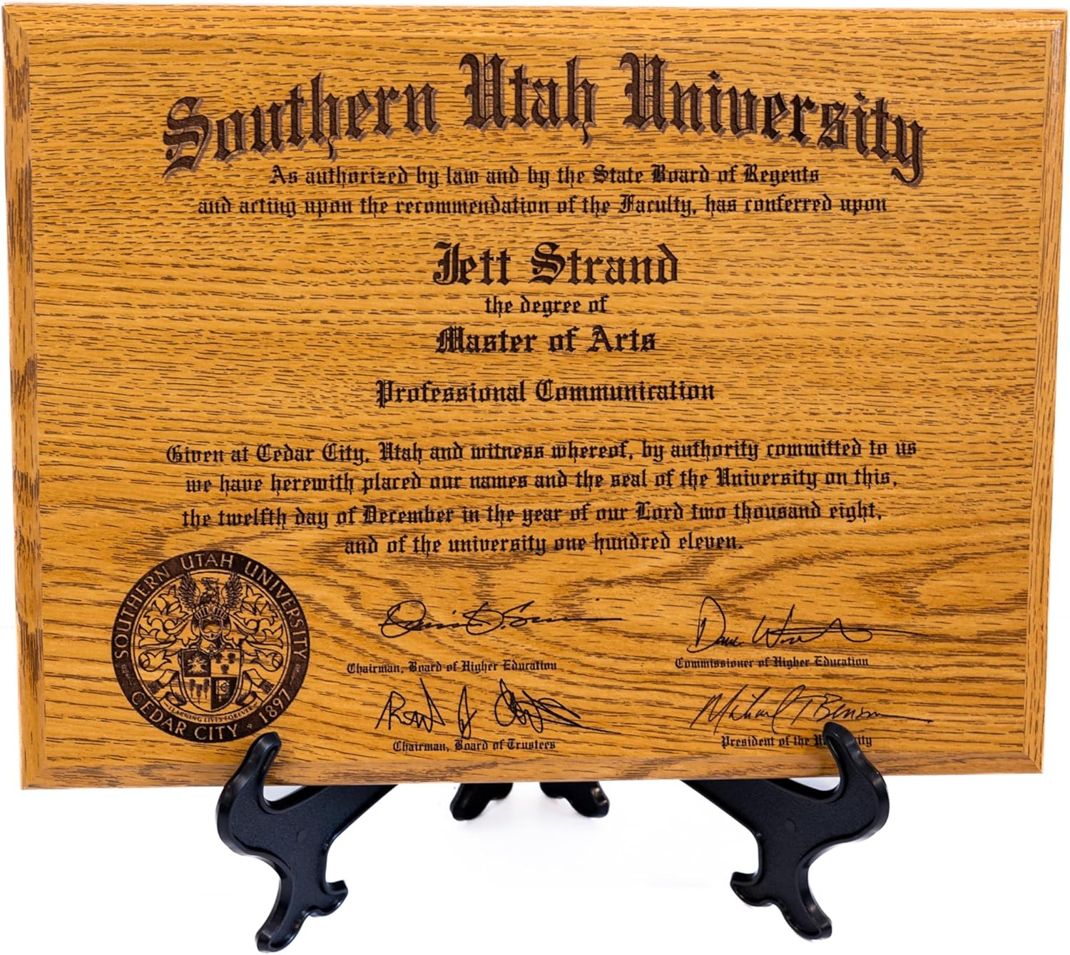 Handcrafted Diploma Frame Plaque with Custom Engraving for 9x12